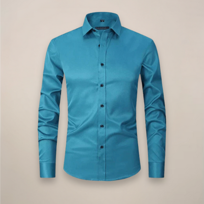 Men's Long Sleeve Dress Shirt with Spread Collar and Slim Fit