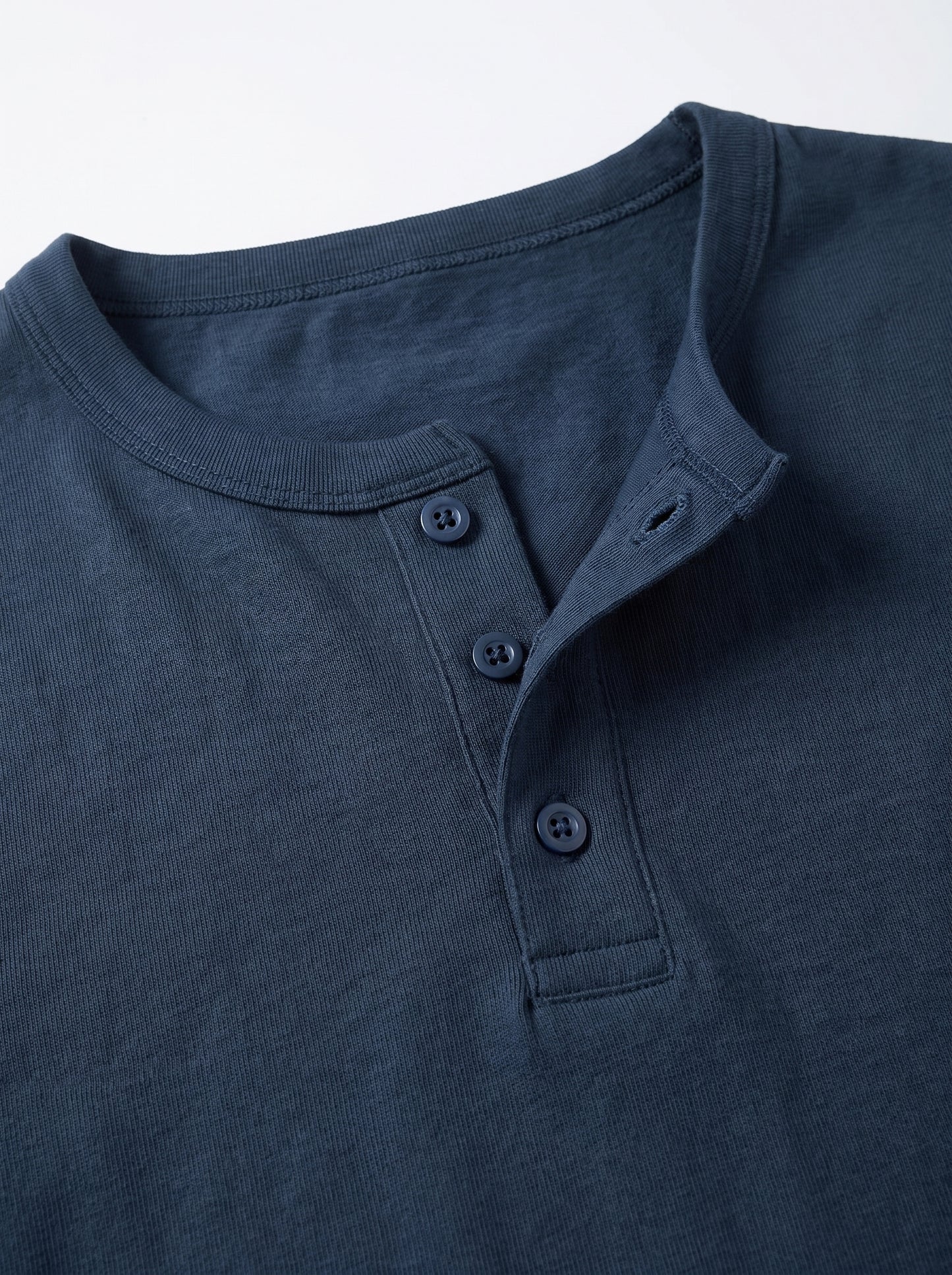 Men's Long Sleeve Henley Shirt with Button Placket and Round Neck
