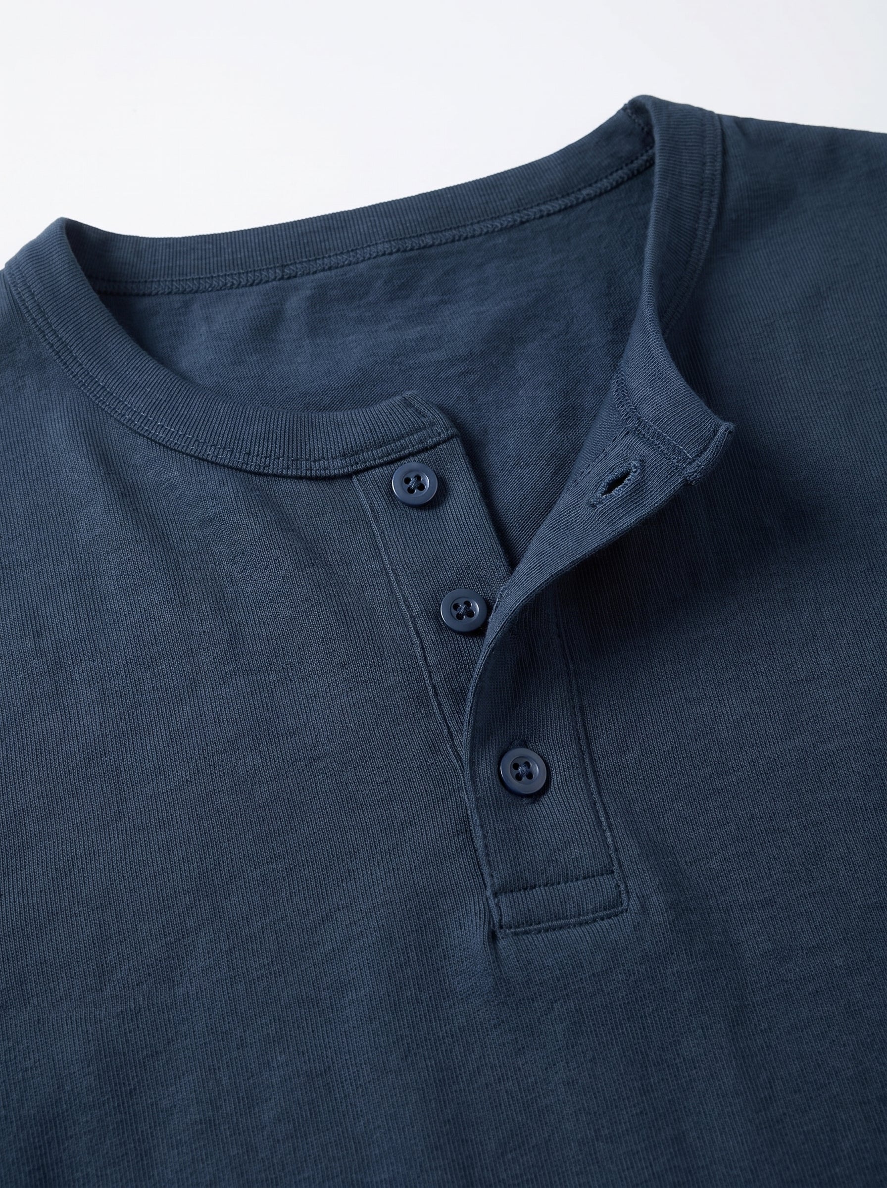 Men's Long Sleeve Henley Shirt with Button Placket and Round Neck