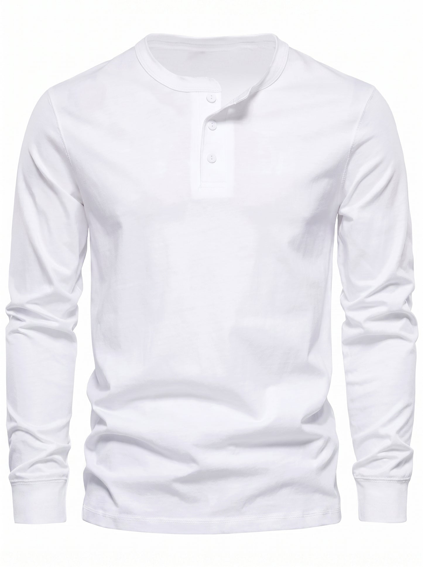 Men's Long Sleeve Henley Shirt with Button Placket and Round Neck