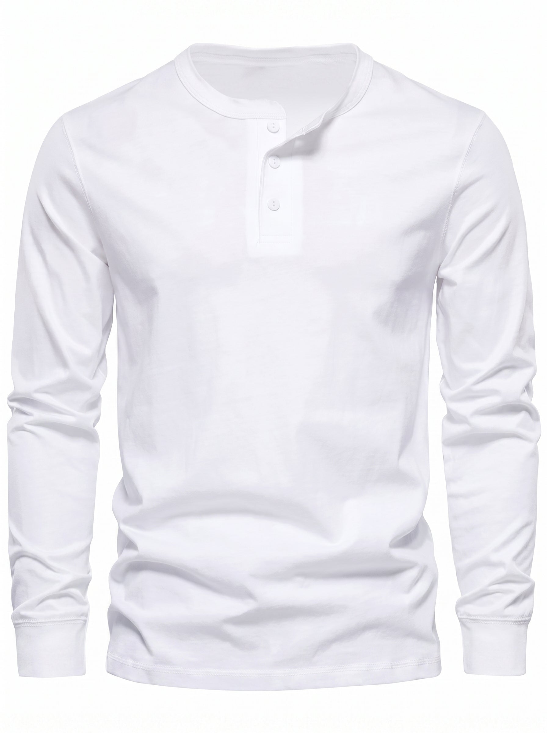 Men's Long Sleeve Henley Shirt with Button Placket and Round Neck