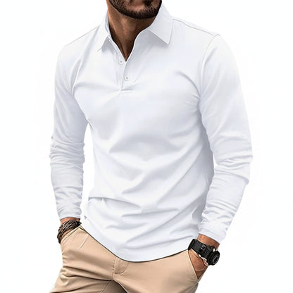 Men's Long Sleeve Polo Shirt Slim Fit with Button Collar