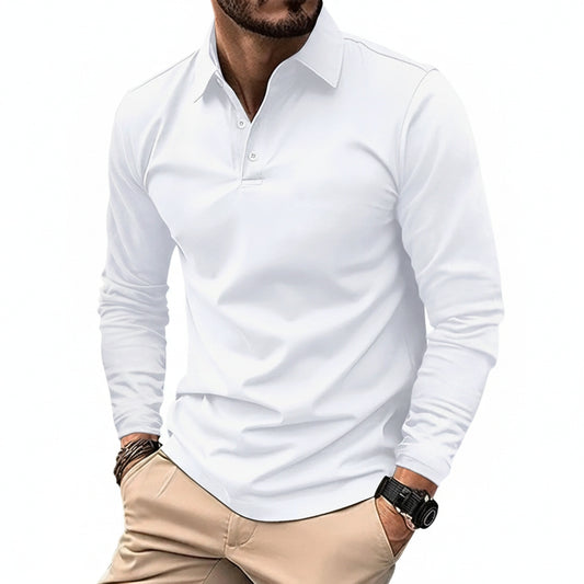 Men's Long Sleeve Polo Shirt Slim Fit with Button Collar