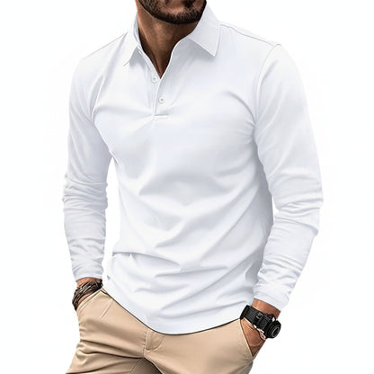 Men's Long Sleeve Polo Shirt with Classic Collar and Slim Fit