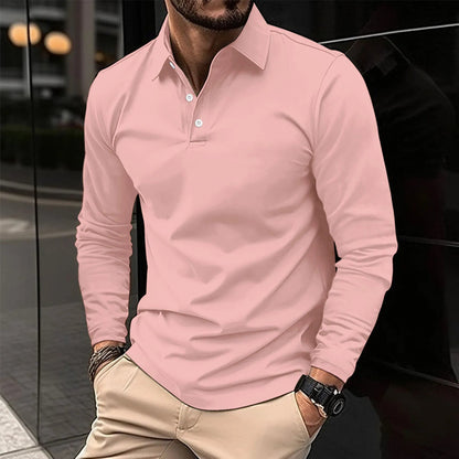 Men's Long Sleeve Polo Shirt with Classic Collar and Slim Fit