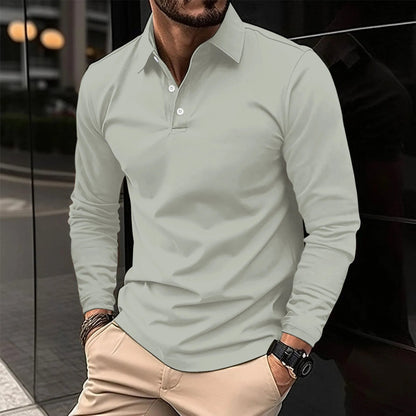Men's Long Sleeve Polo Shirt with Classic Collar and Slim Fit