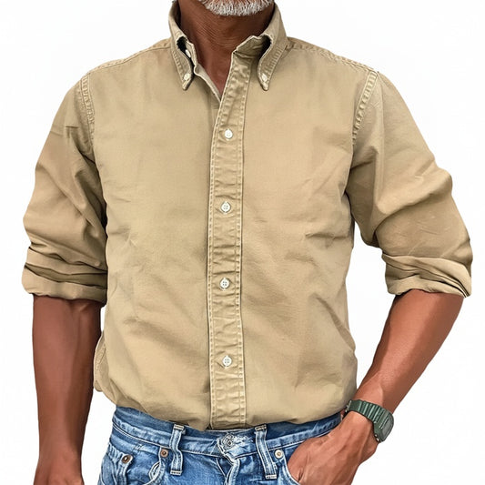 Men's Long Sleeve Shirt with Button-Down Collar and Regular Fit