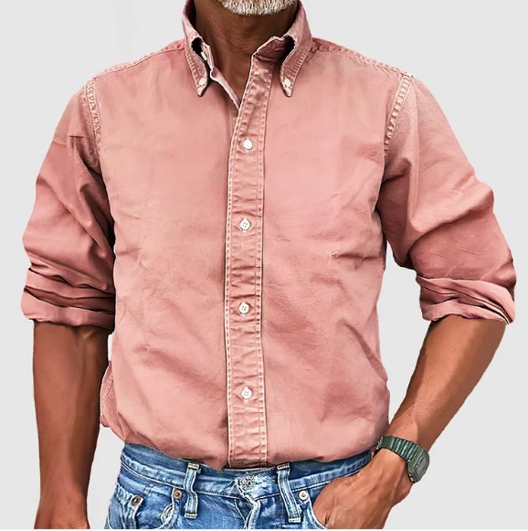 Men's Long Sleeve Shirt with Button-Down Collar and Regular Fit