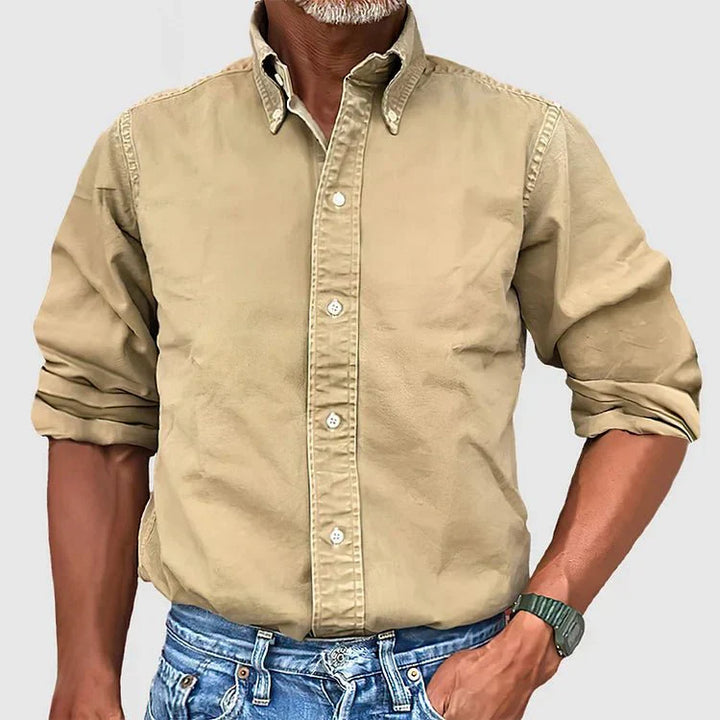 Men's Long Sleeve Shirt with Button-Down Collar and Regular Fit
