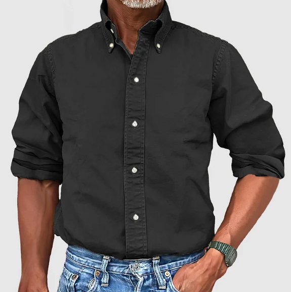Men's Long Sleeve Shirt with Button-Down Collar and Regular Fit