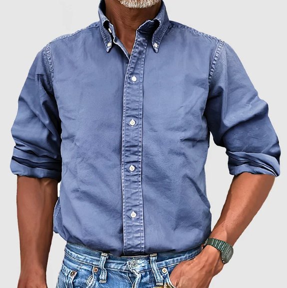 Men's Long Sleeve Shirt with Button-Down Collar and Regular Fit