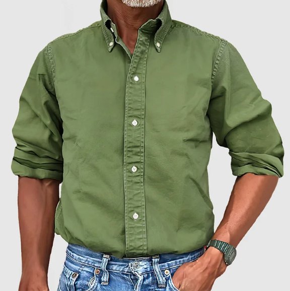 Men's Long Sleeve Shirt with Button-Down Collar and Regular Fit