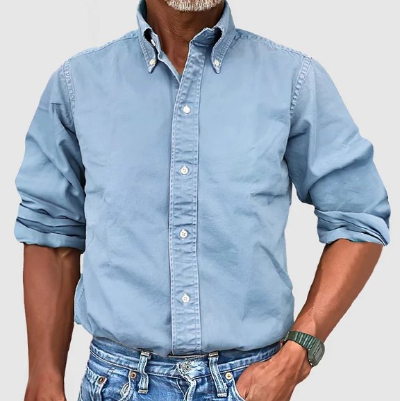 Men's Long Sleeve Shirt with Button-Down Collar and Regular Fit