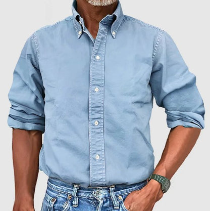 Men's Long Sleeve Shirt with Button-Down Collar and Regular Fit