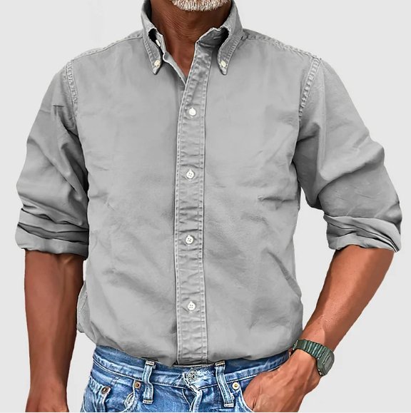 Men's Long Sleeve Shirt with Button-Down Collar and Regular Fit