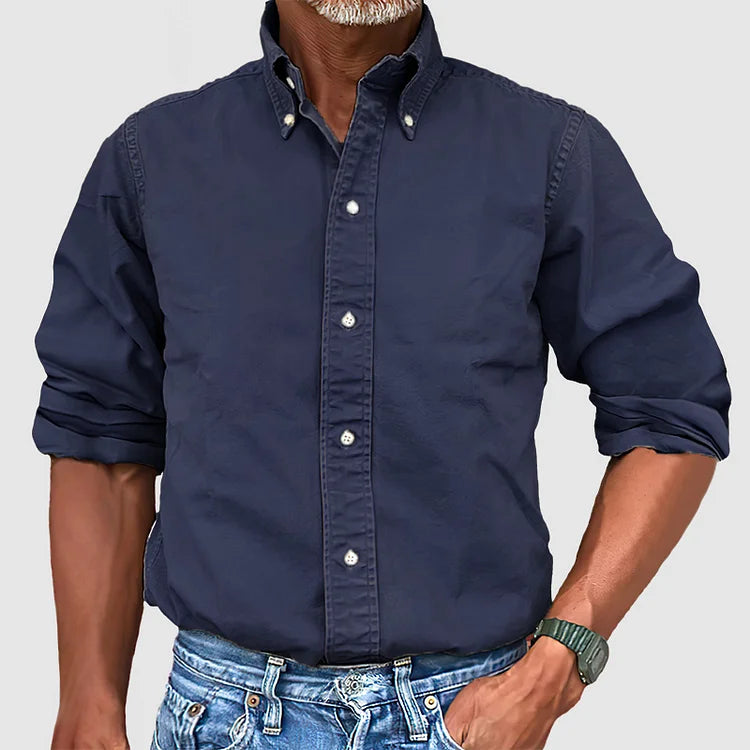 Men's Long Sleeve Shirt with Button-Down Collar and Regular Fit
