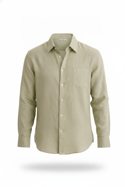 Men's Long Sleeve Shirt with Classic Collar and Chest Pocket