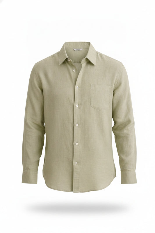 Men's Long Sleeve Shirt with Classic Collar and Chest Pocket