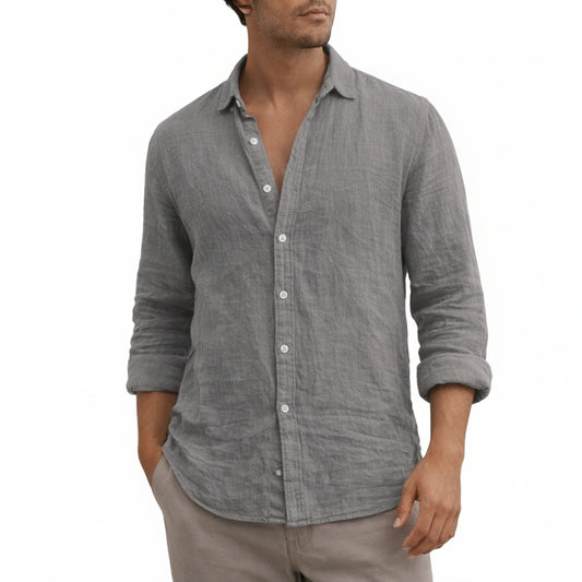 Men's Long Sleeve Shirt with Spread Collar and Button Closure Regular Fit
