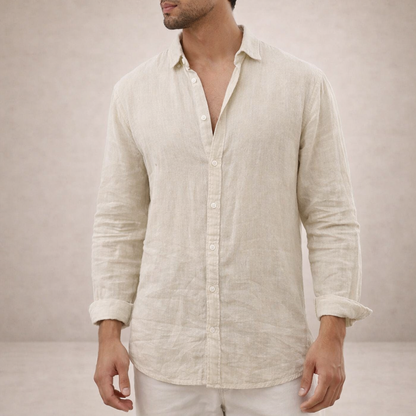 Men's Long Sleeve Shirt with Spread Collar and Button Closure Regular Fit
