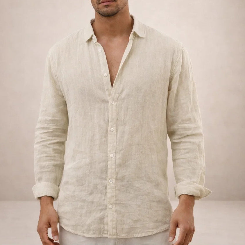 Men's Long Sleeve Shirt with Spread Collar and Button Closure Regular Fit