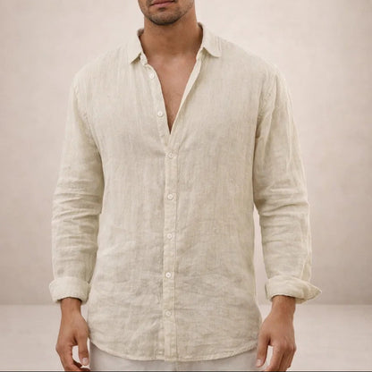 Men's Long Sleeve Shirt with Spread Collar and Button Closure Regular Fit
