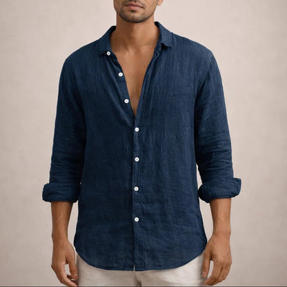 Men's Long Sleeve Shirt with Spread Collar and Button Closure Regular Fit