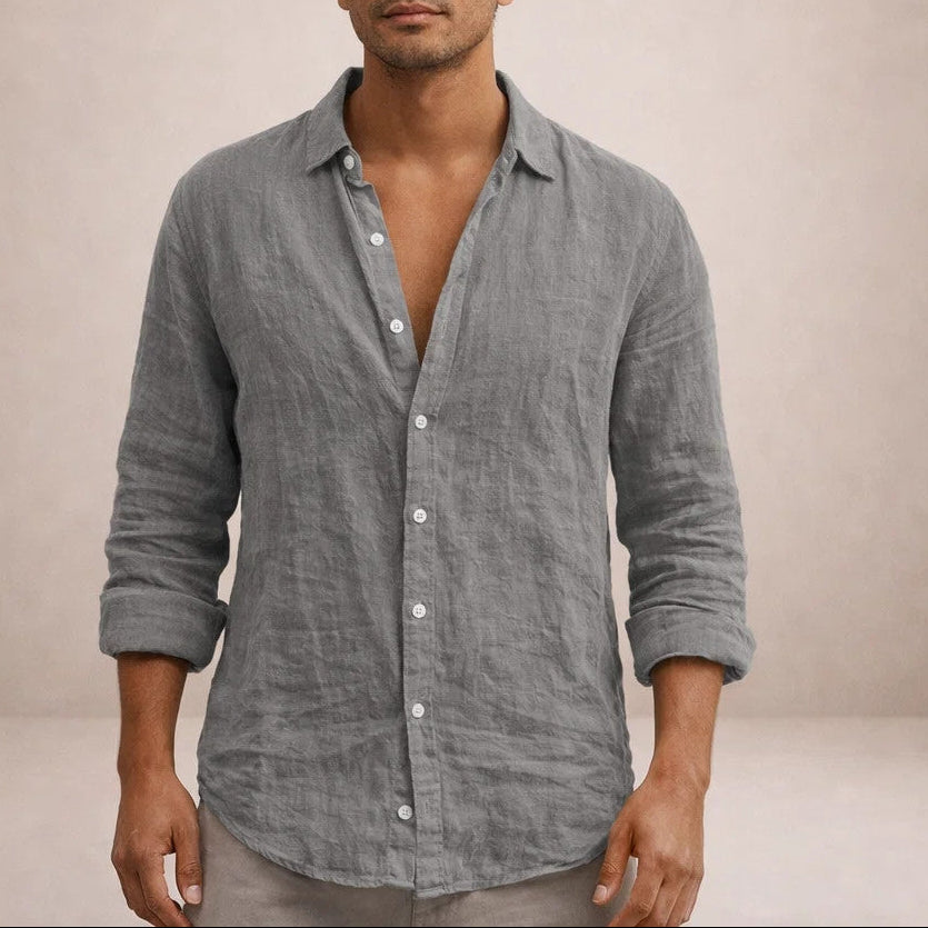 Men's Long Sleeve Shirt with Spread Collar and Button Closure Regular Fit