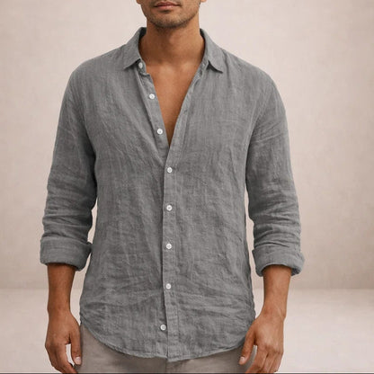 Men's Long Sleeve Shirt with Spread Collar and Button Closure Regular Fit