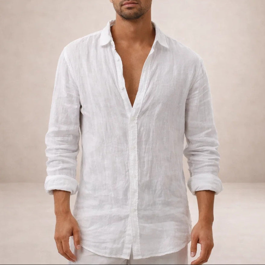 Men's Long Sleeve Shirt with Spread Collar and Button Closure Regular Fit