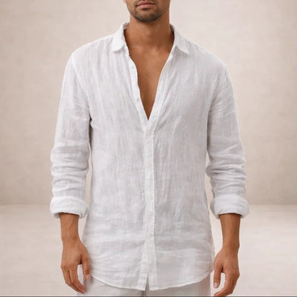 Men's Long Sleeve Shirt with Spread Collar and Button Closure Regular Fit