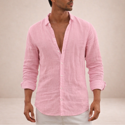 Men's Long Sleeve Shirt with Spread Collar and Button Closure Regular Fit
