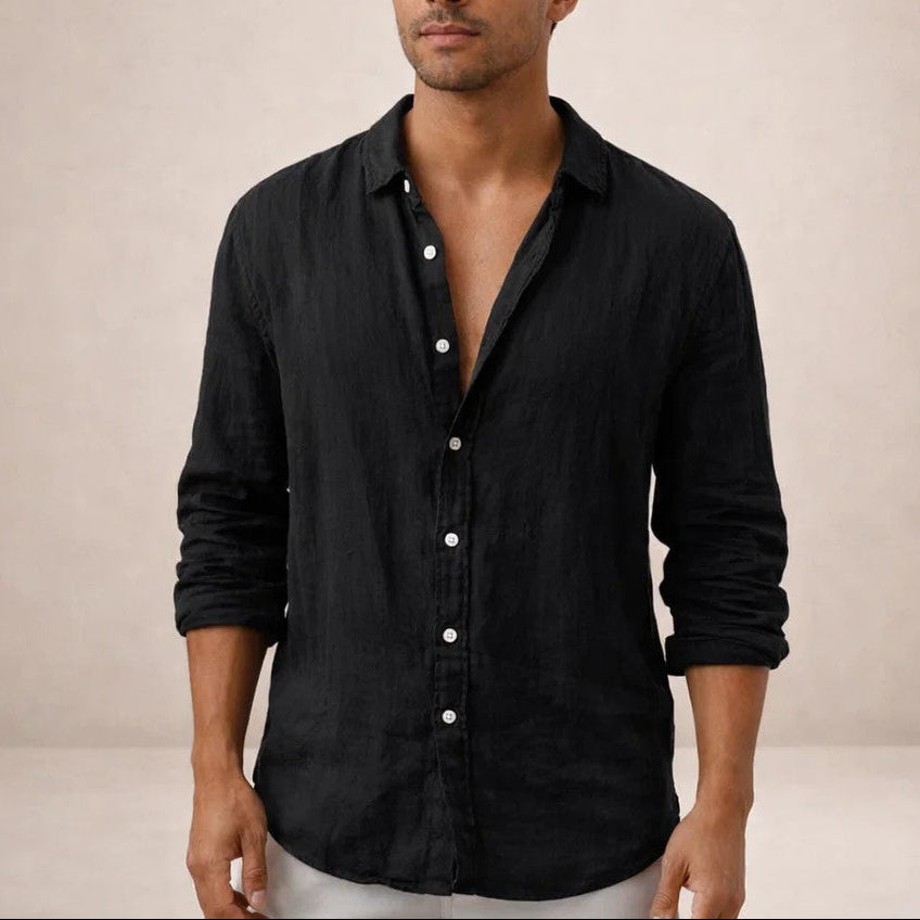 Men's Long Sleeve Shirt with Spread Collar and Button Closure Regular Fit