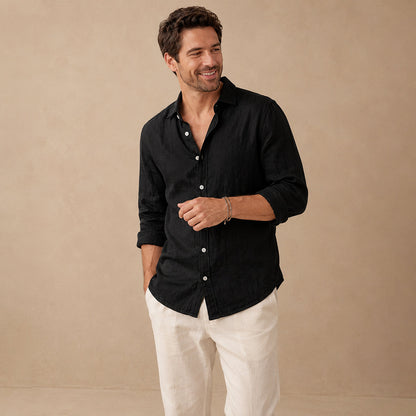 Men's Long Sleeve Shirt with Spread Collar and Button Front