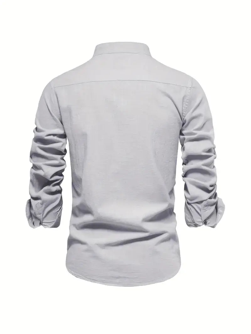 Men's Long Sleeve Shirt with Stand Collar and Button Front