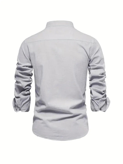 Men's Long Sleeve Shirt with Stand Collar and Button Front