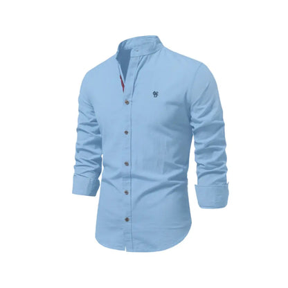 Men's Long Sleeve Shirt with Stand Collar and Button Front