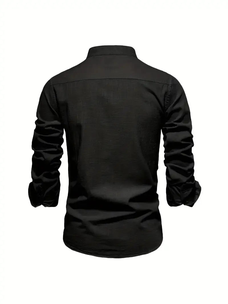 Men's Long Sleeve Shirt with Stand Collar and Button Front