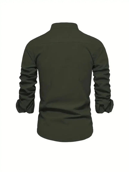 Men's Long Sleeve Shirt with Stand Collar and Button Front