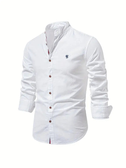 Men's Long Sleeve Shirt with Stand Collar and Button Front