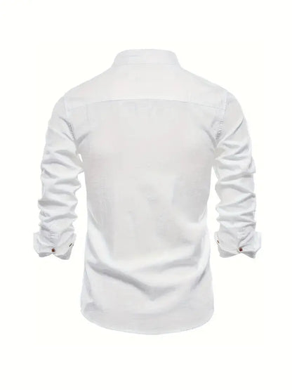 Men's Long Sleeve Shirt with Stand Collar and Button Front