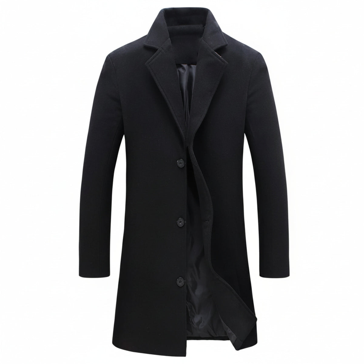 Men's Long Winter Coat Single-Breasted with Notch Lapel