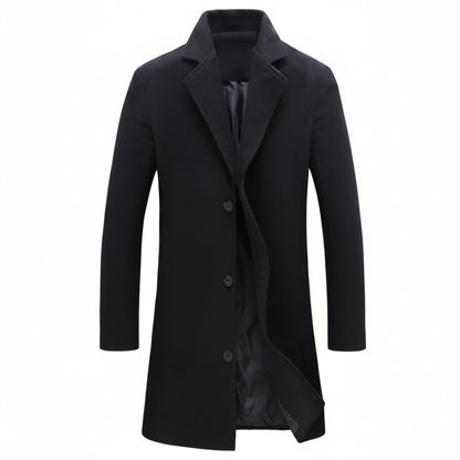 Men's Long Winter Coat Single-Breasted with Notch Lapel