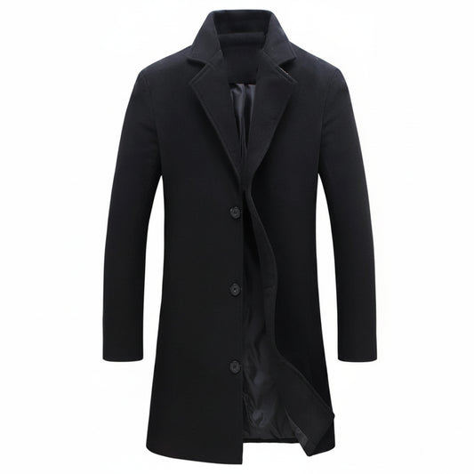 Men's Long Winter Coat Single-Breasted with Notch Lapel