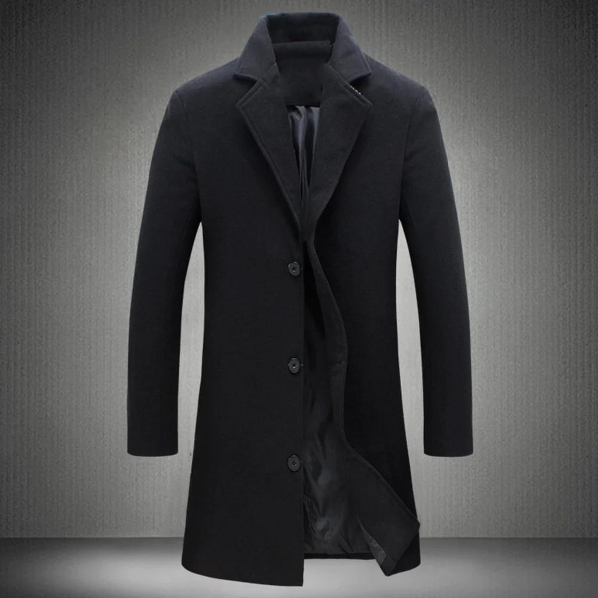 Men's Long Winter Coat Single-Breasted with Notch Lapel