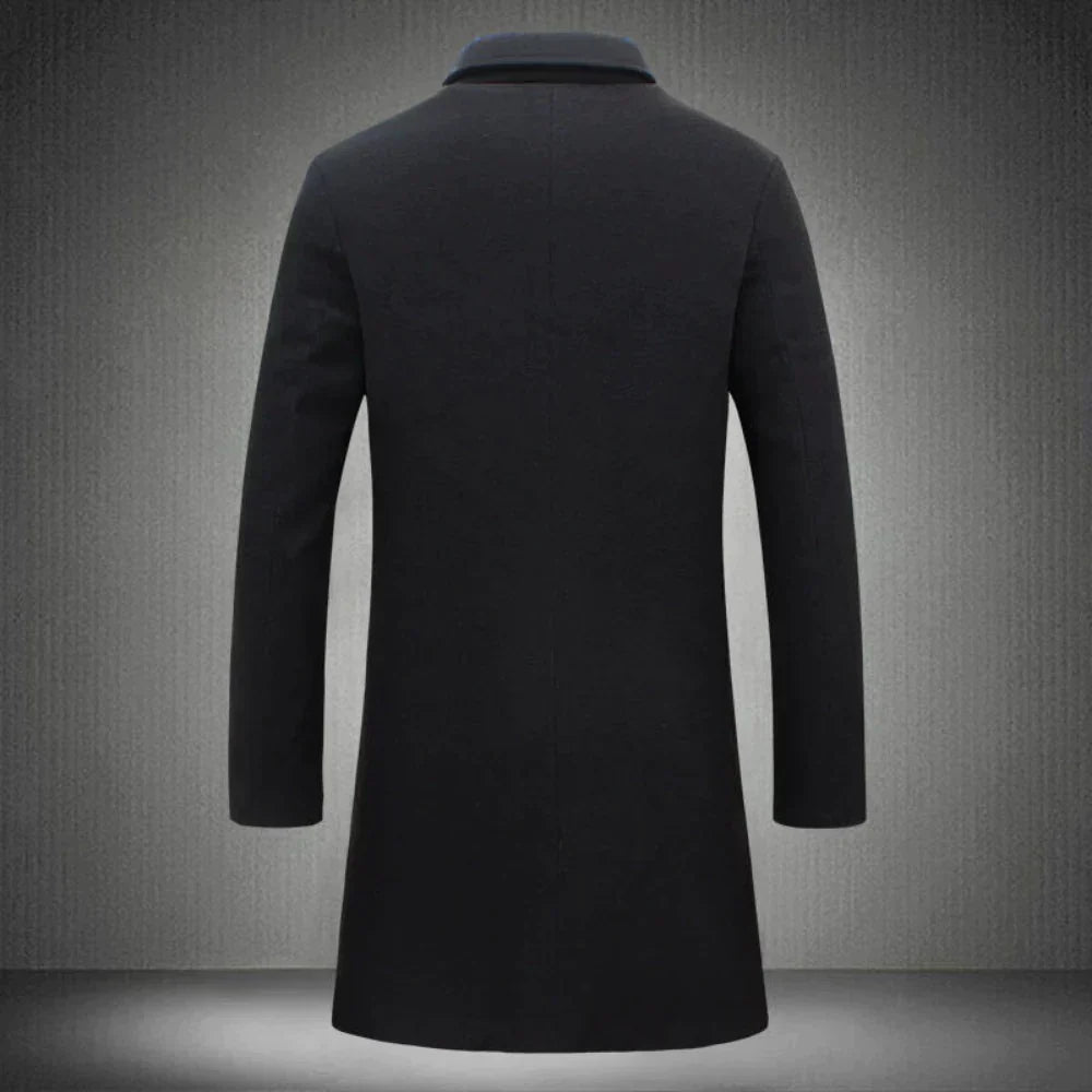 Men's Long Winter Coat Single-Breasted with Notch Lapel