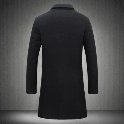 Men's Long Winter Coat Single-Breasted with Notch Lapel
