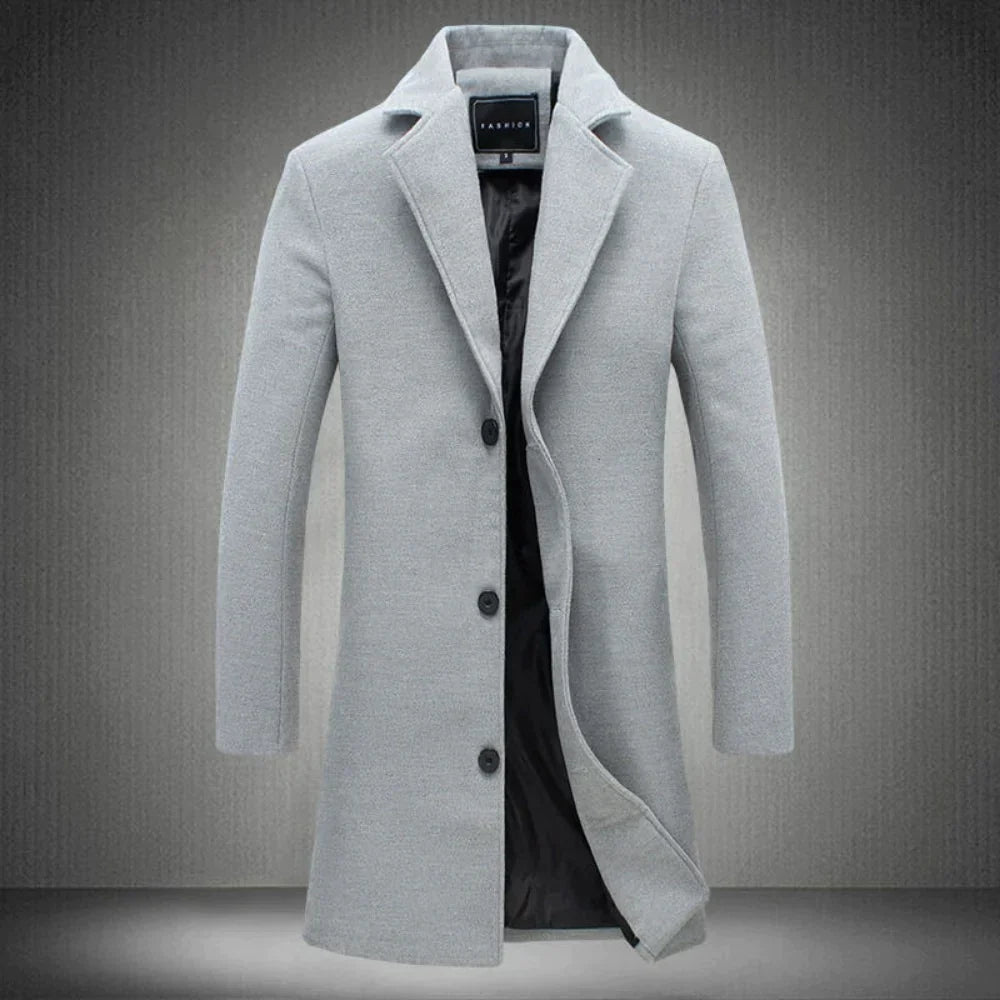 Men's Long Winter Coat Single-Breasted with Notch Lapel