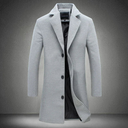 Men's Long Winter Coat Single-Breasted with Notch Lapel