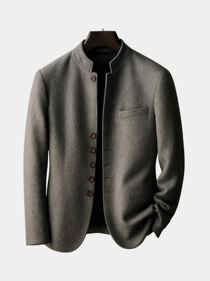 Men's Mandarin Collar Jacket with Chest Pocket and Button Front